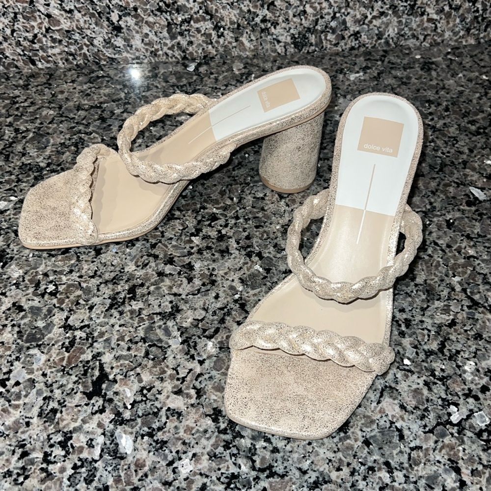 Dolce Vita - Nairi Woven Light Gold Metallic Stella Suede High Heeled Sandal